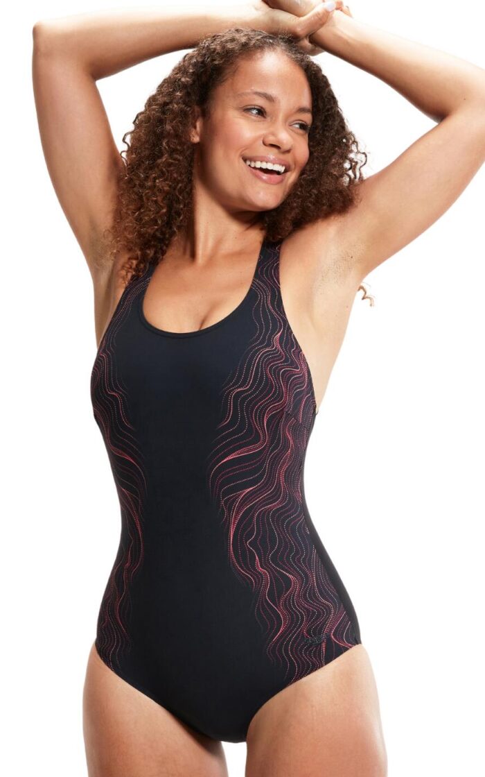 Speedo Calypso Printed Swimsuit - Black/Pink - 10/32
