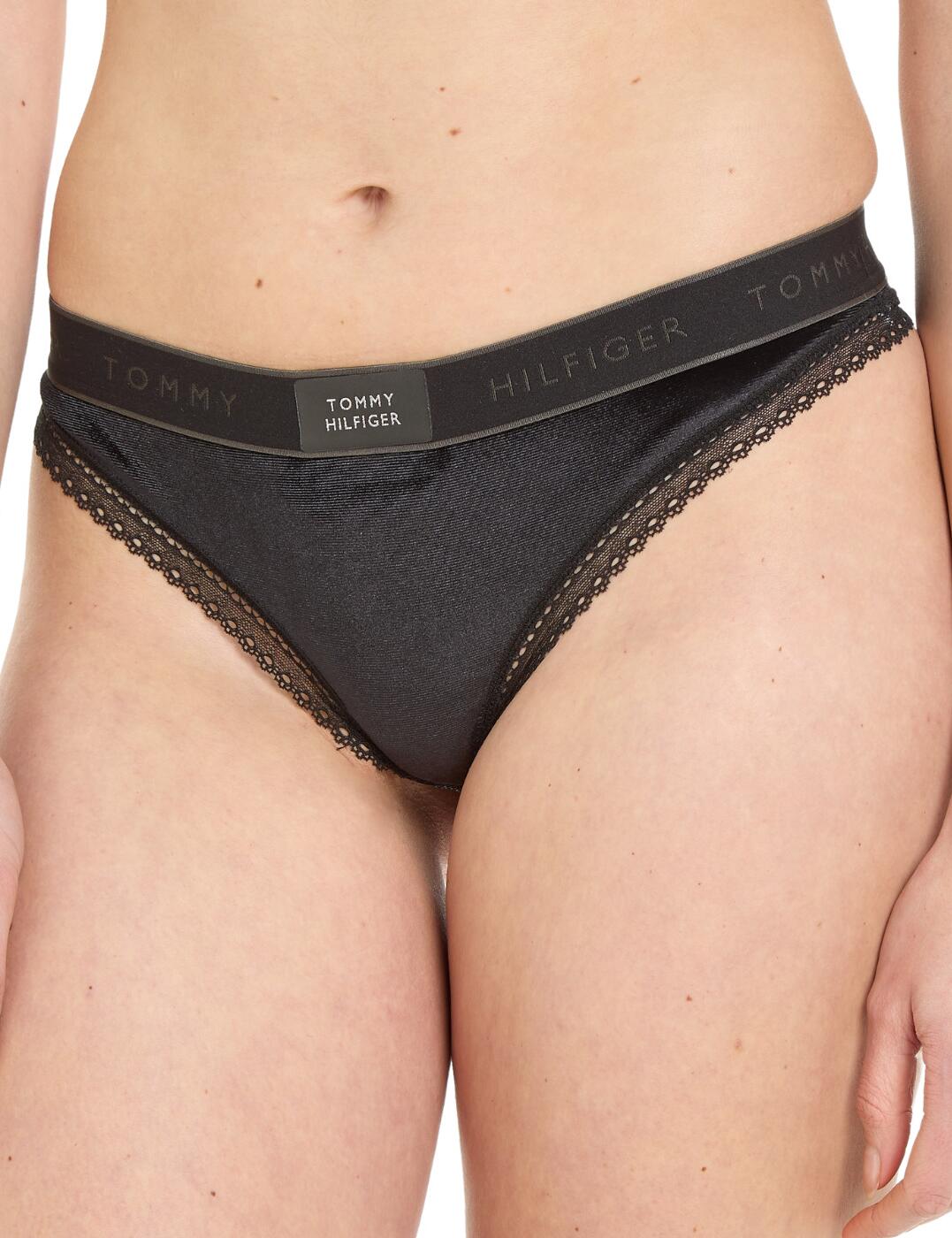 Tommy Hilfiger TH Lace Trim Velour Thong - Black - XS - 8
