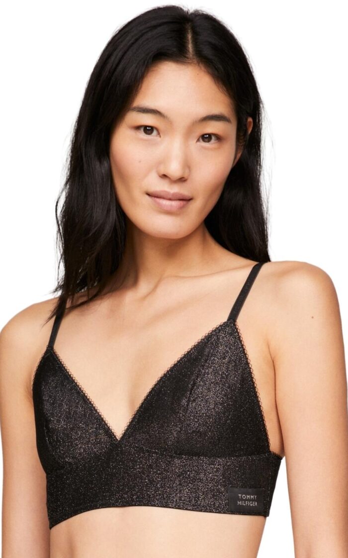 Tommy Hilfiger TH Logo Lace Triangle Bralette - Black - L - 14