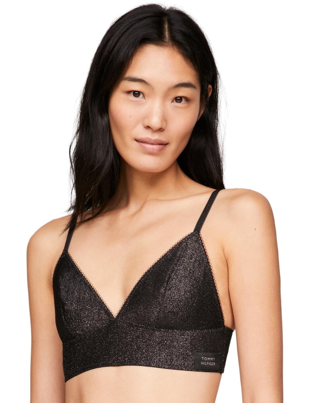 Tommy Hilfiger TH Logo Lace Triangle Bralette - Black - L - 14
