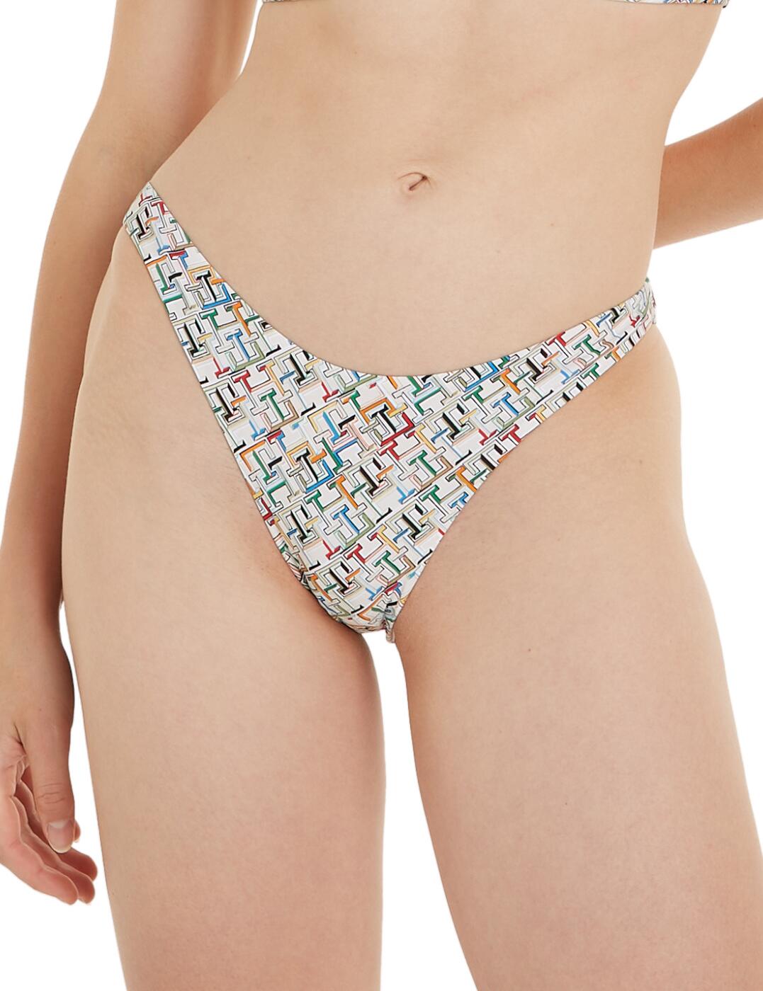Tommy Hilfiger TH Monogram Cheeky High Leg Bikini Brief - TH Multi Monogram Calico - XL - 16