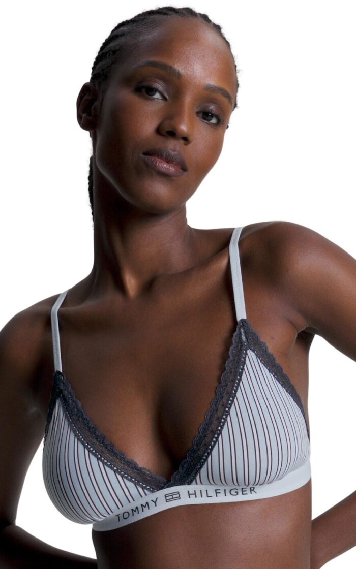 Tommy Hilfiger TH Unlined Triangle Bra - Nola Stripe Blue - L - 14