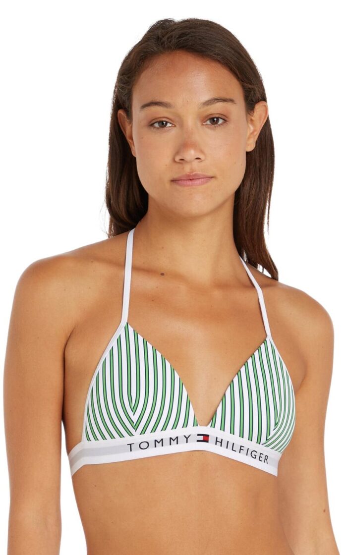 Tommy Hilfiger TH Vertical Stripe Triangle Bikini Top - Nola Stripe Spring Lime - XS - 8