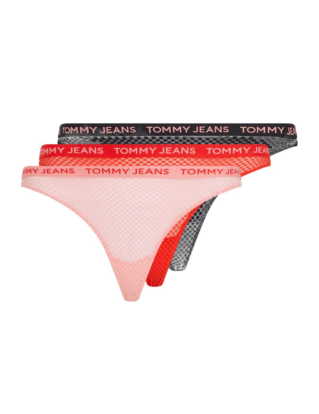 Tommy Hilfiger TJ Lace Thong 3 Pack - Black/Hot Heat/Tickled Pink - L - 14